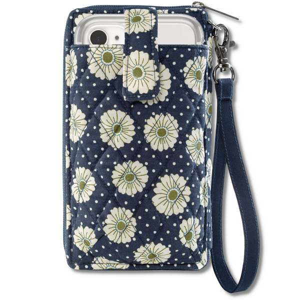 Dotted Daisy Navy RFID Cell Phone Wristlet