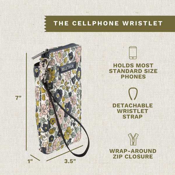Delicate Floral Charcoal RFID Cell Phone Wristlet