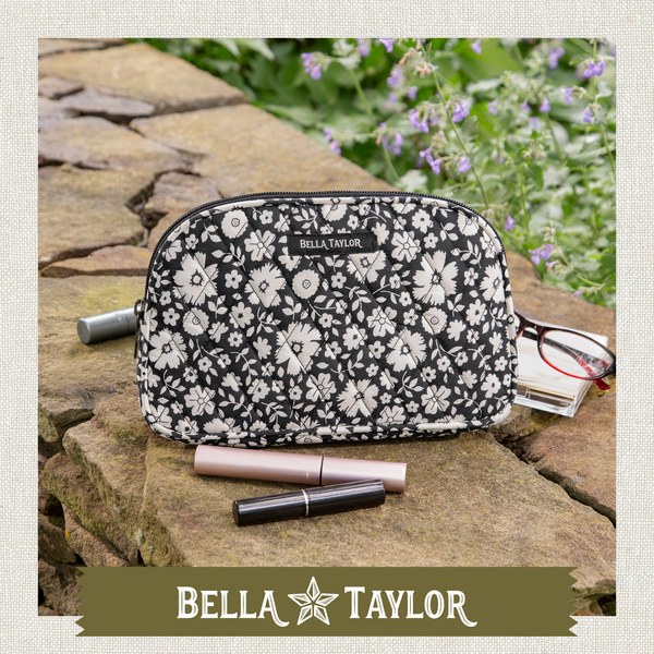 Bicolor Floral Black Cosmetic Pouch