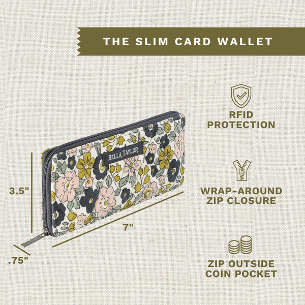 Delicate Floral Charcoal RFID Slim Card Wallet