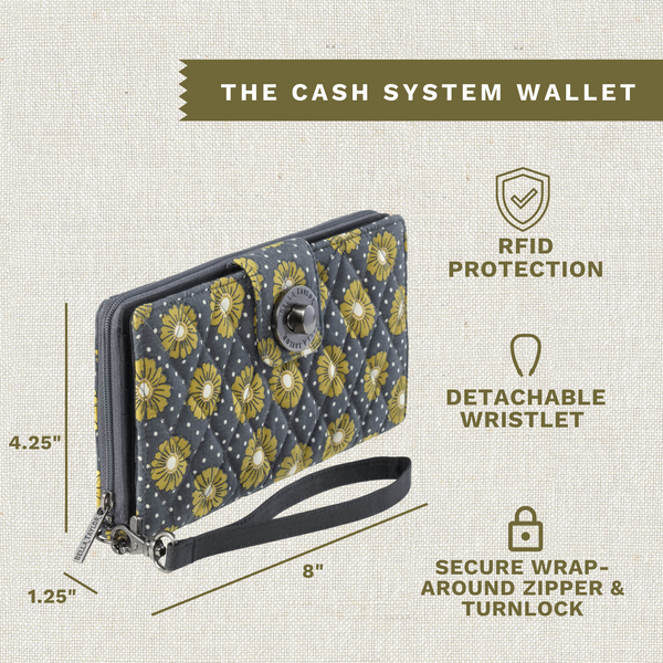 Dotted Daisy Charcoal RFID Cash System Wallet