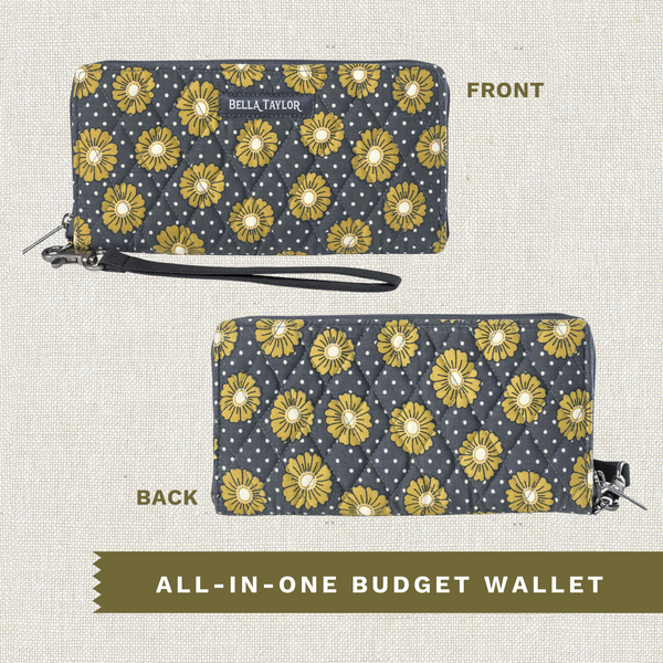 Dotted Daisy Charcoal RFID Envelope Wallet