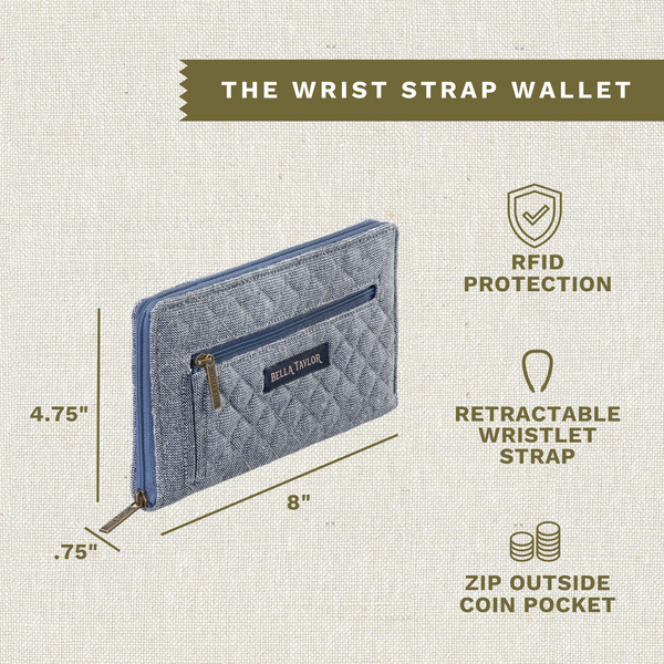 Blue Chambray RFID Wrist Strap Wallet