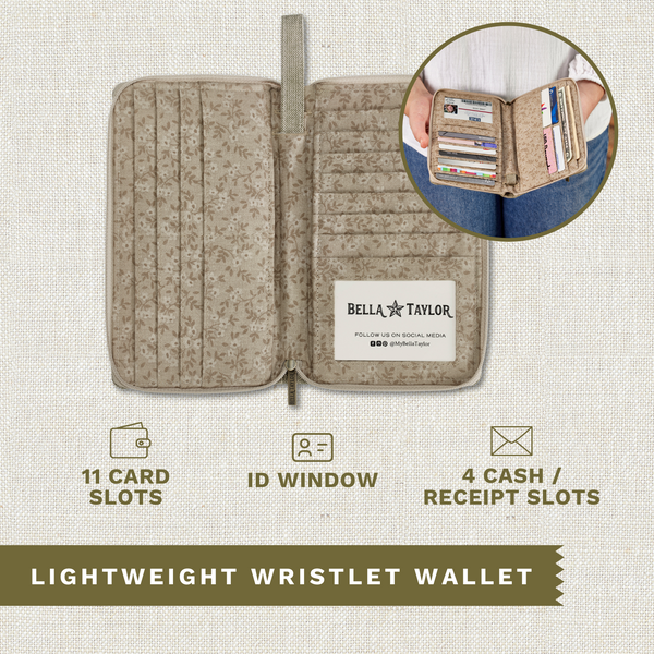 Khaki Chambray RFID Wrist Strap Wallet