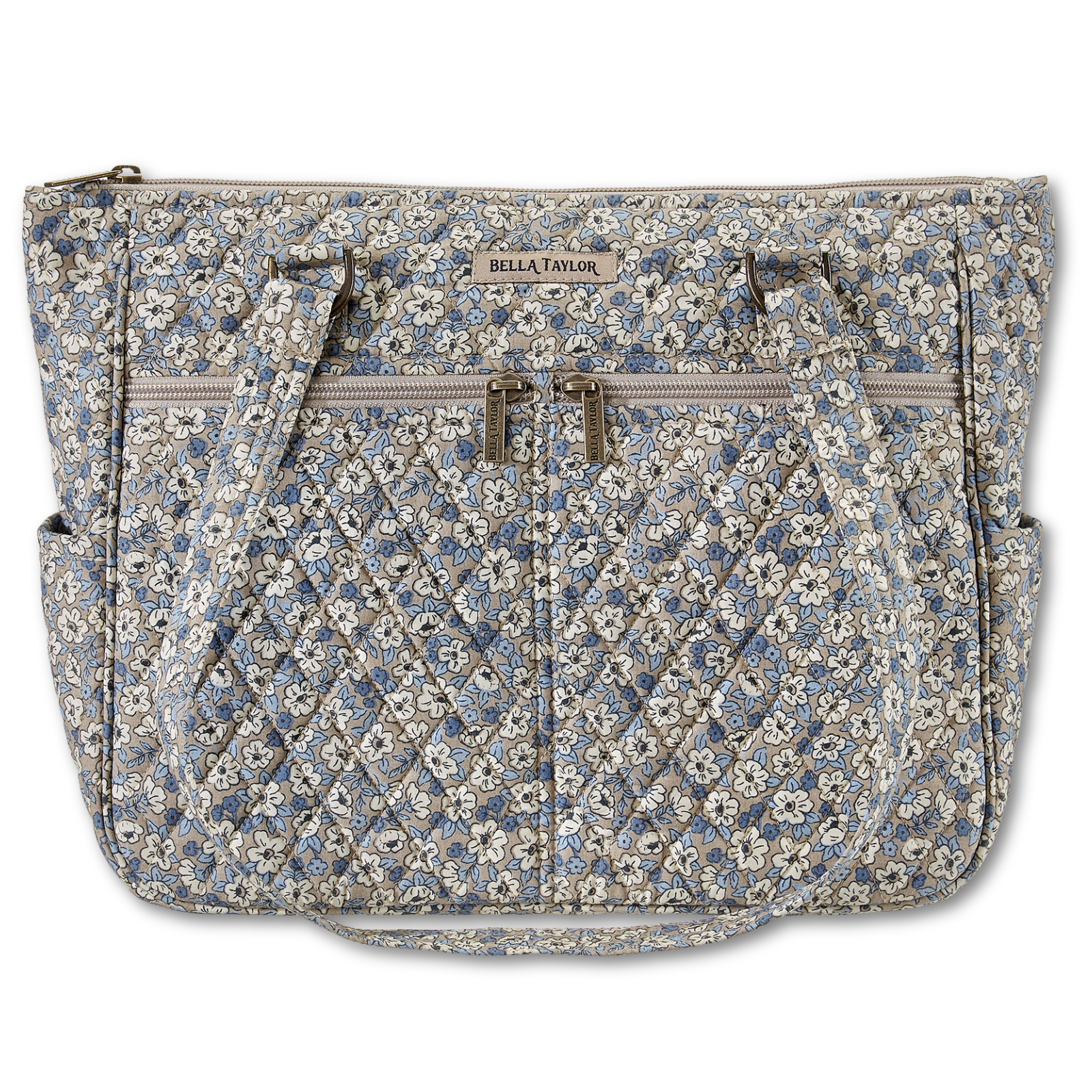 Bella Taylor Everyday Shoulder Tote Bag - Lightweight Quilted Handbag With 10 Pockets, Khaki Floral, Machine Washable