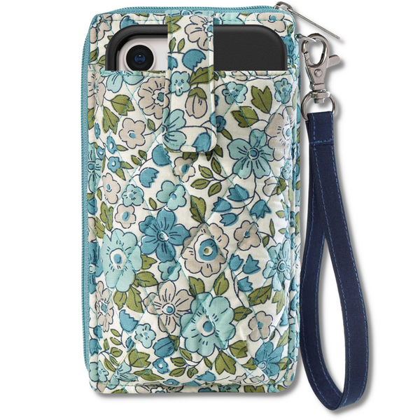 Delicate Floral Blue RFID Cell Phone Wristlet