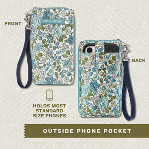Delicate Floral Blue RFID Cell Phone Wristlet