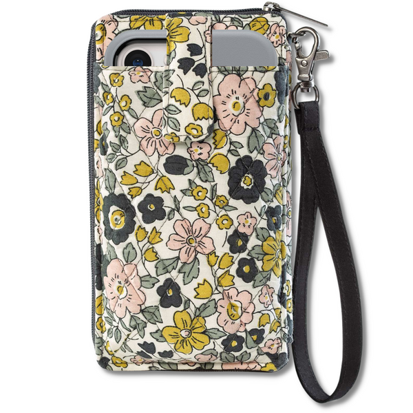 Delicate Floral Charcoal RFID Cell Phone Wristlet