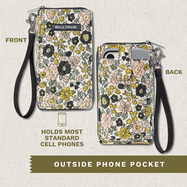 Delicate Floral Charcoal RFID Cell Phone Wristlet