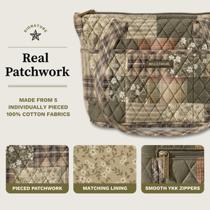 Front and back exterior views with numbered callouts identifying all 6 outside pockets.