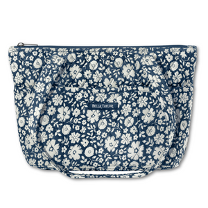 Bicolor Floral Navy Small Shoulder Tote