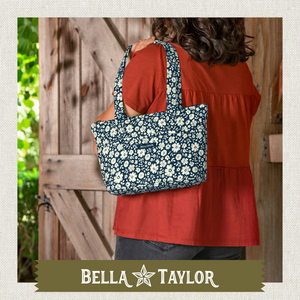 Bicolor Floral Navy Small Shoulder Tote