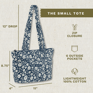 Bicolor Floral Navy Small Shoulder Tote
