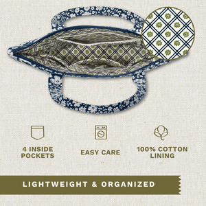 Bicolor Floral Navy Small Shoulder Tote