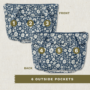 Bicolor Floral Navy Small Shoulder Tote