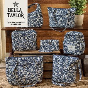 Bicolor Floral Navy Small Shoulder Tote