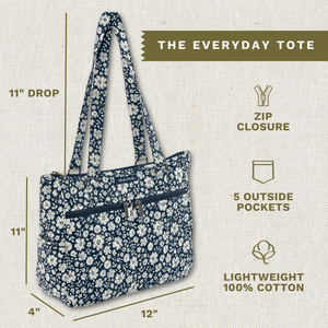 Bicolor Floral Navy Everyday Tote