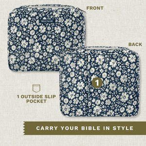 Bicolor Floral Navy Bible Cover