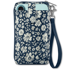 Bicolor Floral Navy Cell Phone Wristlet