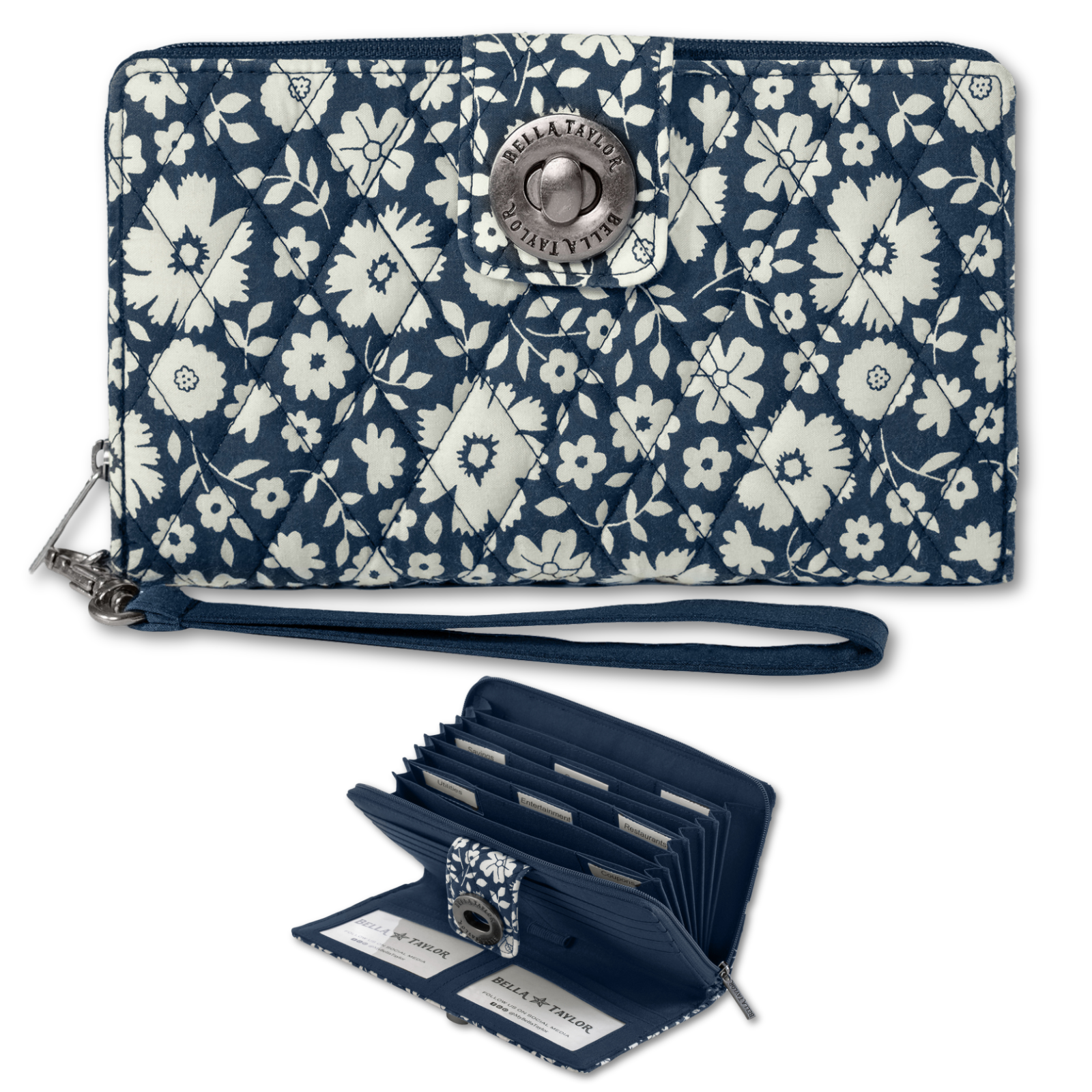 Bicolor Floral Navy Cash System Wallet