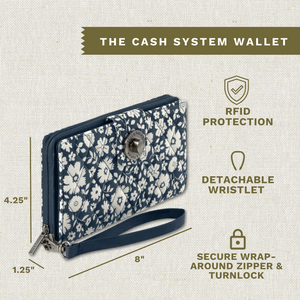Bicolor Floral Navy Cash System Wallet