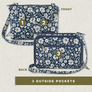 Bicolor Floral Navy Essentials Wallet Crossbody