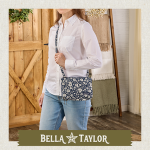 Bicolor Floral Navy Essentials Wallet Crossbody