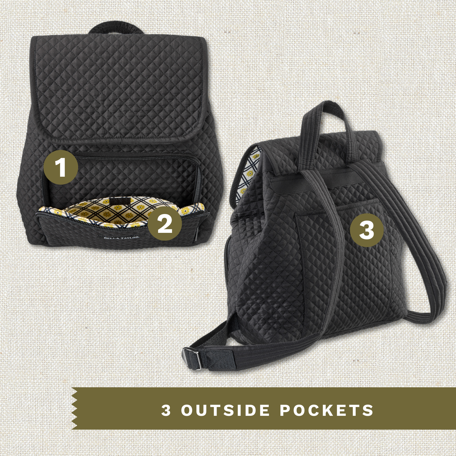 backpack quilted polyester mini Solid Black Mini Backpack