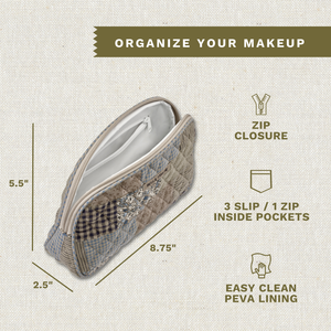 Khaki Patchwork Cosmetic Pouch