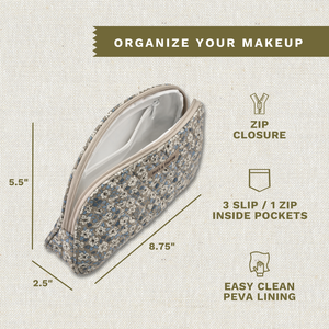 Khaki Floral Cosmetic Pouch