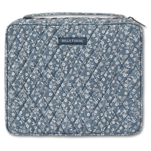 Bible Cover front view featuring quilted floral fabric in ivory, dusty blue.
