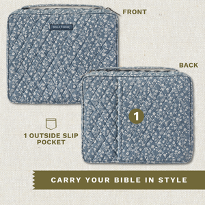 Front and back exterior views of bible cover showing 1 outside slip pocket.