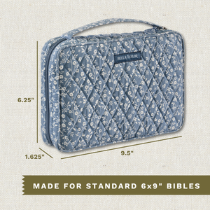 Callout image showing dimensions 9.5" x 6.25" x 1.625" and lightweight 100% cotton construction.