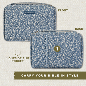 Front and back exterior views of bible cover showing 1 outside slip pocket.