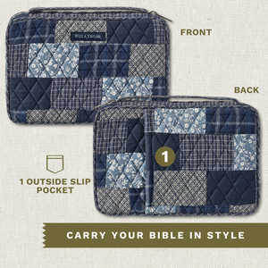 Front and back exterior views of bible cover showing 1 outside slip pocket.