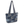 Small Tote front view featuring quilted patchwork print, in warm cream, indigo, & navy, with top zip closure, and 10 total pockets.