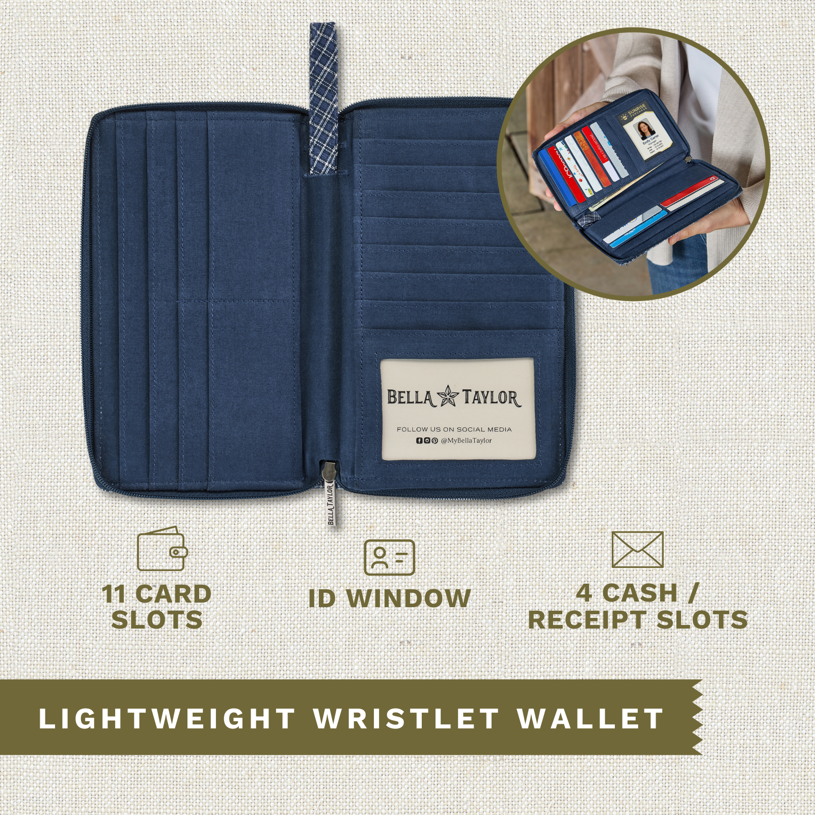 Wallet Color:blue Heritage Blue Patch RFID Wrist Strap Wallet – Bella Taylor