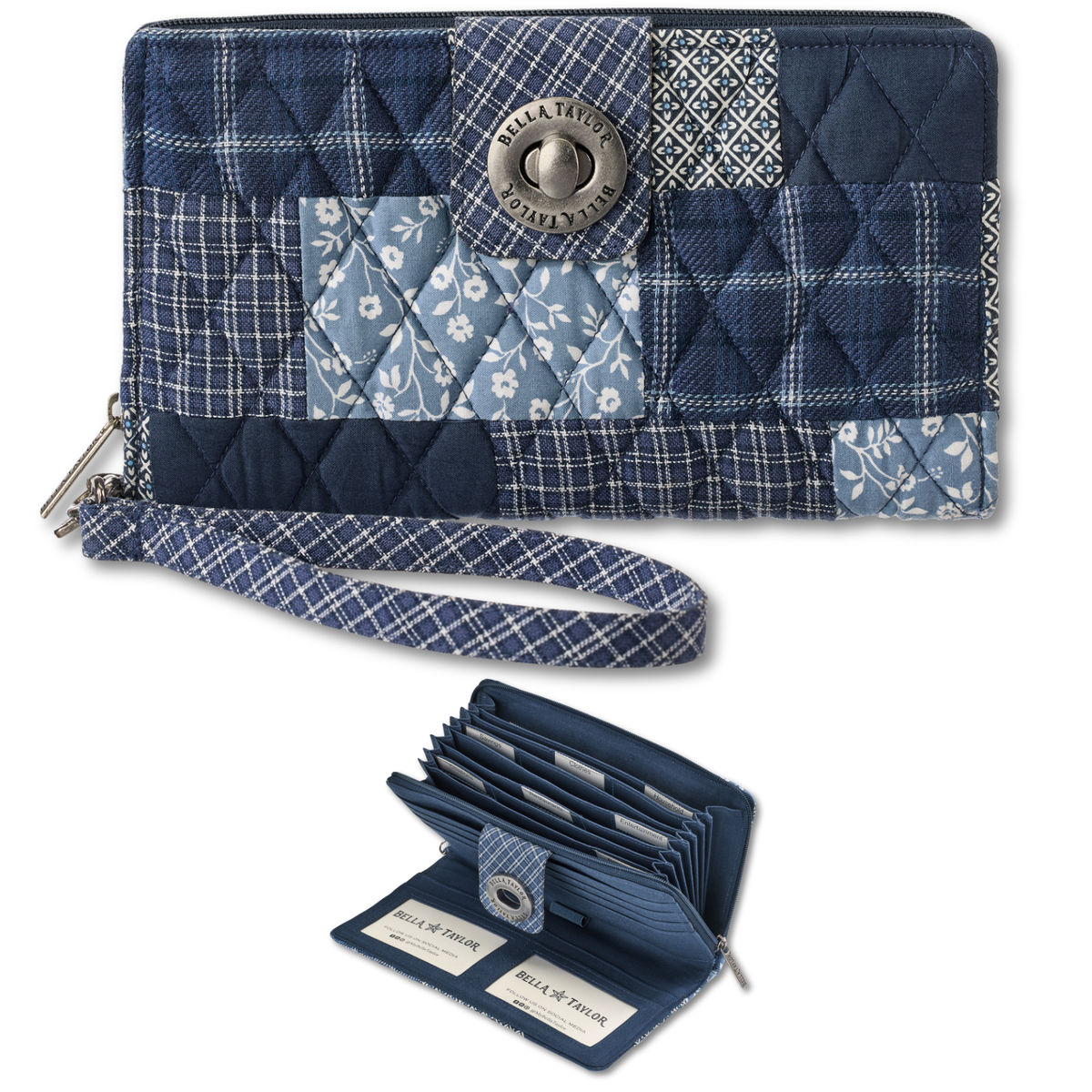Wallet Color:blue Heritage Blue Patch RFID Cash System Wallet – Bella Taylor