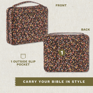 Front and back exterior views of bible cover showing 1 outside slip pocket.