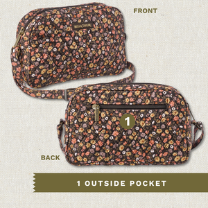 Front and back exterior views with numbered callouts identifying 1 outside pocket.