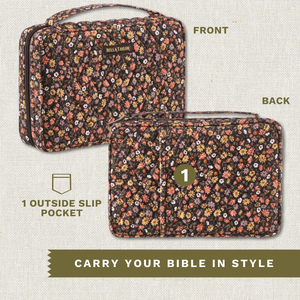 Front and back exterior views of bible cover showing 1 outside slip pocket.