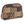 Cosmetic Pouch front view featuring quilted patchwork fabric in espresso brown, golden tan, soft ivory, and dusty mauve.