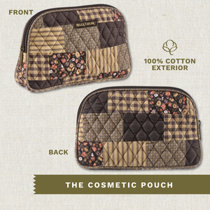 Front and back exterior views of cosmetic pouch.