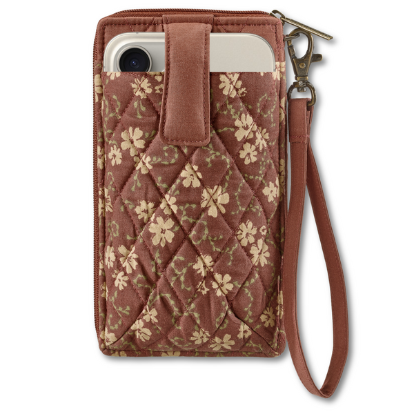 Burgundy Floral RFID Cell Phone Wristlet