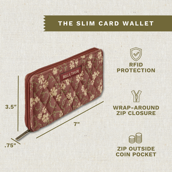 Burgundy Floral RFID Slim Card Wallet