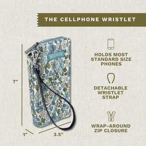 Delicate Floral Blue RFID Cell Phone Wristlet