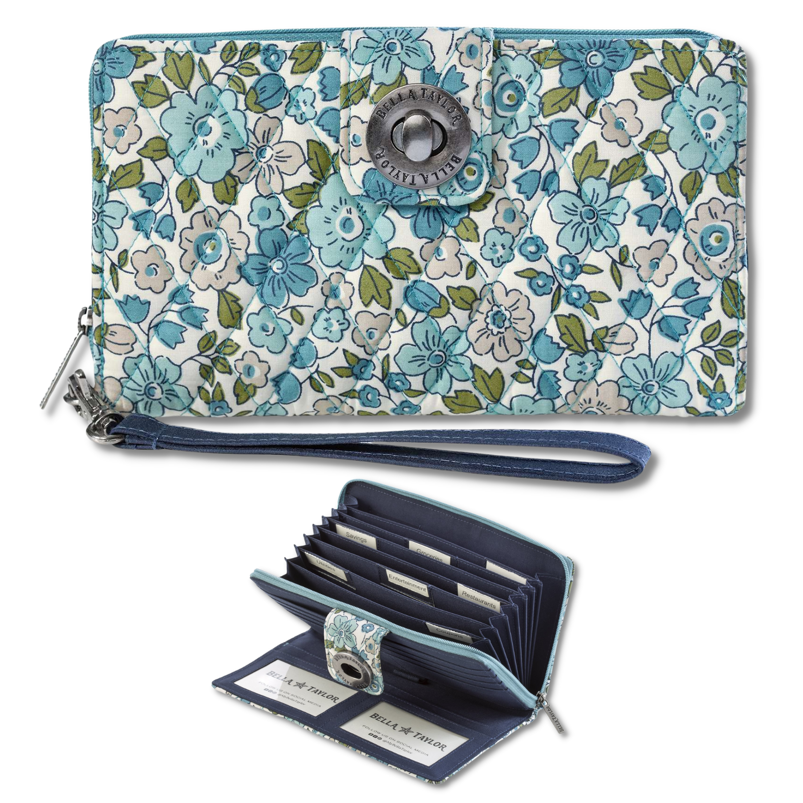 Delicate Floral Blue RFID Cash System Wallet