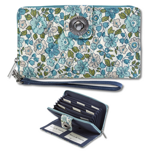 Delicate Floral Blue RFID Cash System Wallet