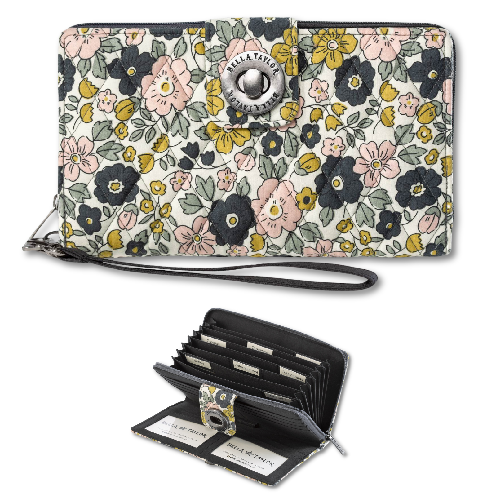 Delicate Floral Charcoal RFID Cash System Wallet