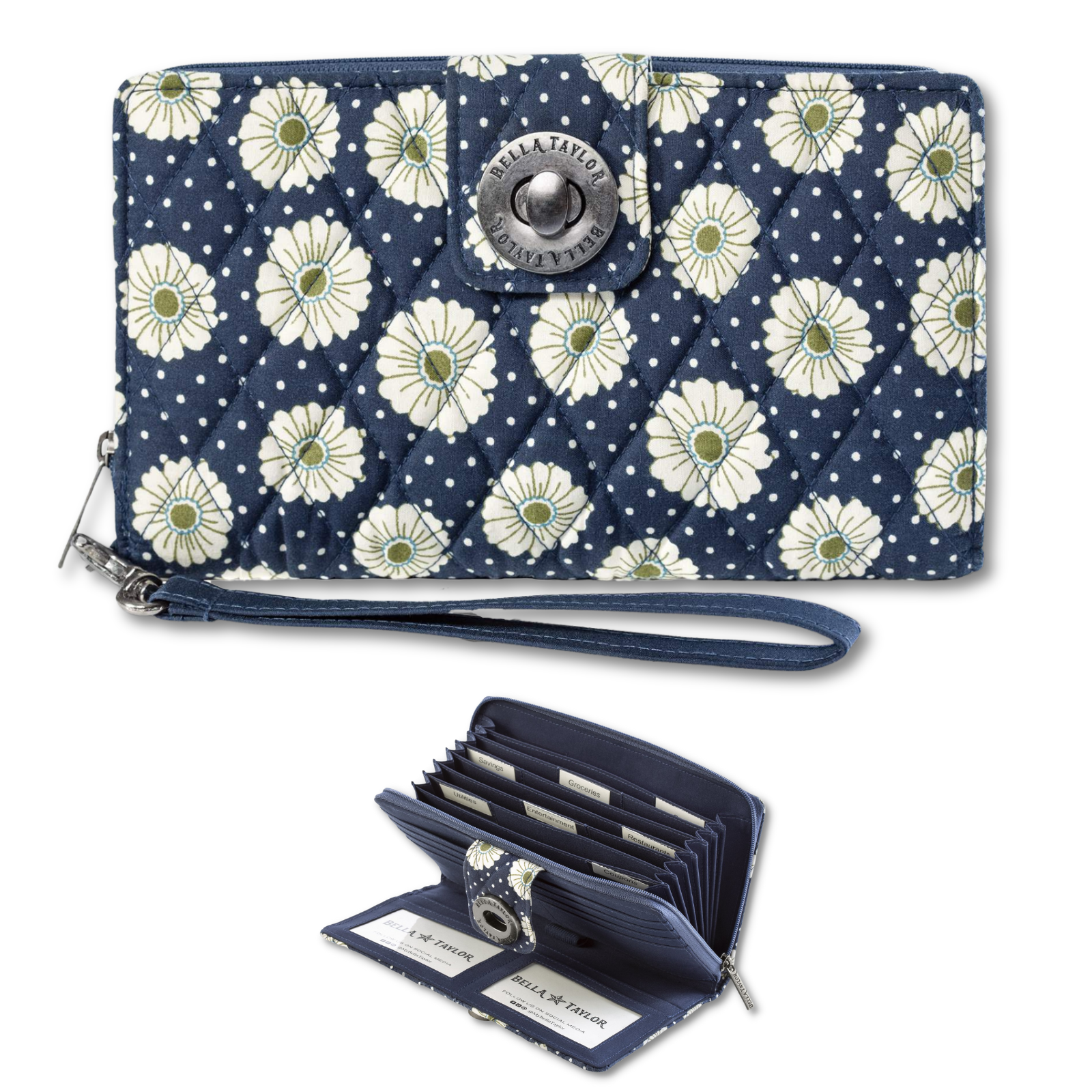 Dotted Daisy Navy RFID Cash System Wallet